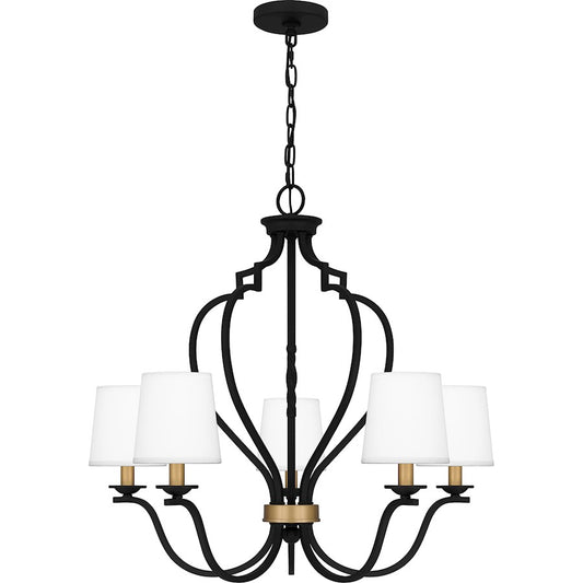 Quoizel Wilkins 5 Light Chandelier, Matte Black/White Linen - WIL5027MBK