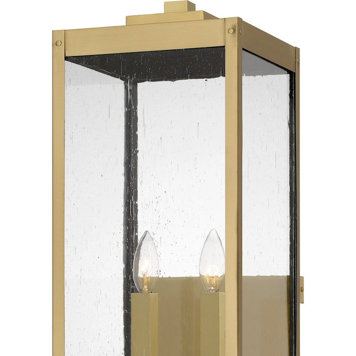 Quoizel Westover 2 Light Outdoor Lantern, Antique Brass/Clear Seedy