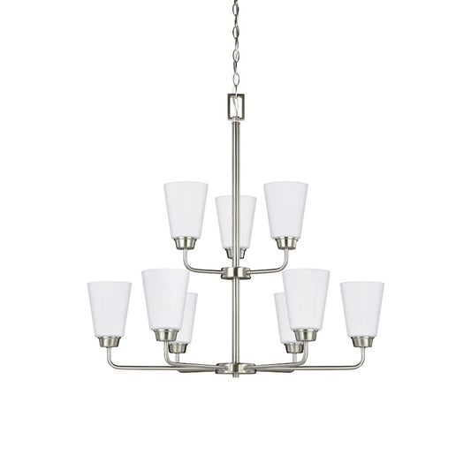 9 Light Chandelier, Brushed Nickel