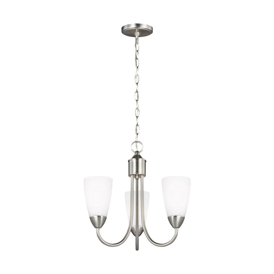 Sea Gull Lighting Seville 3 Light Chandelier, Nickel/Etched/White - 3120203-962