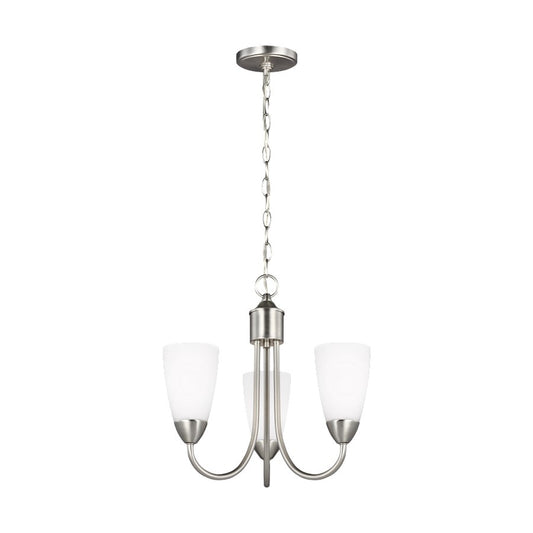 Sea Gull Lighting Seville 3 Light Chandelier, Nickel/Etched/White - 3120203-962