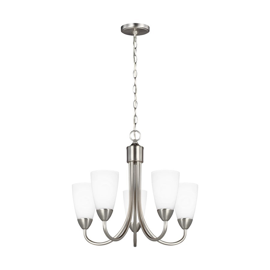 Sea Gull Lighting Seville 5 LT Chandelier, Nickel/Etched/White - 3120205-962