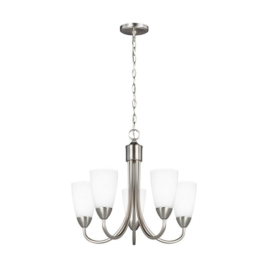 Sea Gull Lighting Seville 5 LT Chandelier, Nickel/Etched/White - 3120205-962