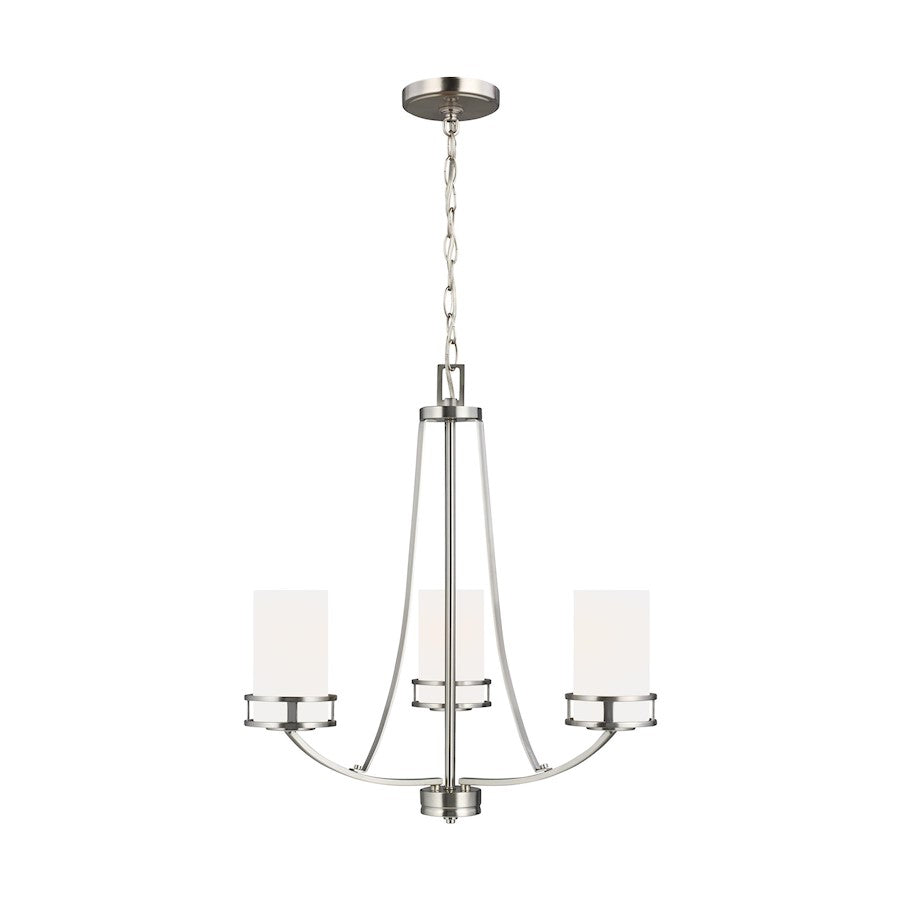 Sea Gull Robie 3 Light Chandelier, Brushed Nickel/Etched/White - 3121603-962