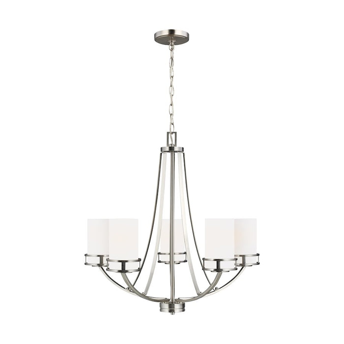 Sea Gull Robie 5 Light Chandelier, Brushed Nickel/Etched/White - 3121605-962