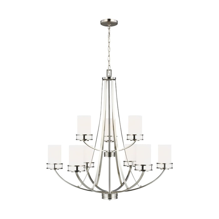 Sea Gull Robie 9 Light Chandelier, Brushed Nickel/Etched/White - 3121609-962