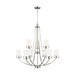 Sea Gull Robie 9 Light Chandelier, Brushed Nickel/Etched/White - 3121609-962
