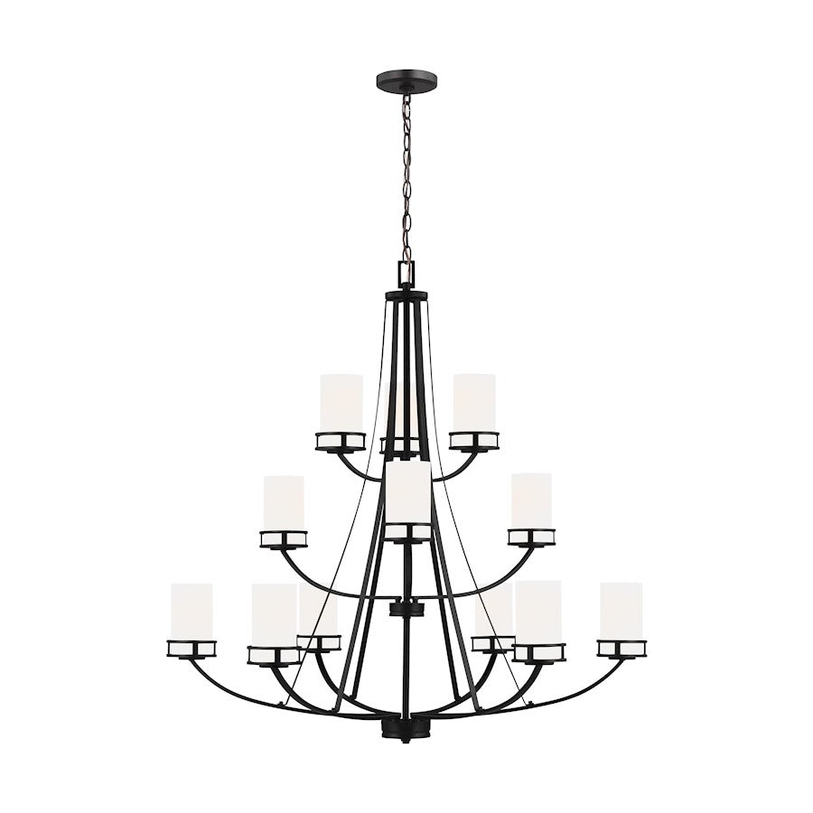 Sea Gull Robie 12 Light Chandelier, Midnight Black/Etched/White - 3121612-112