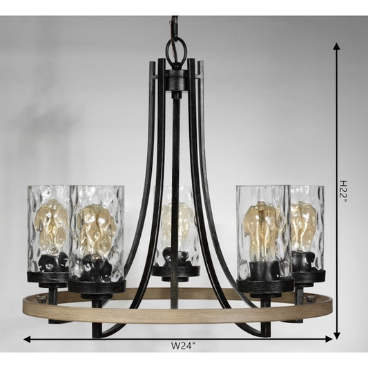 Sea Gull Lighting Gaston 5 Light Chandelier, Stardust/Water Glass - 3124105-846