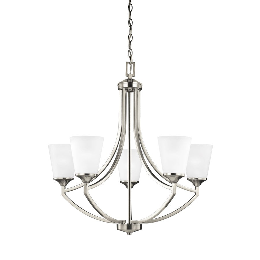 5 Light Chandelier, Brushed Nickel