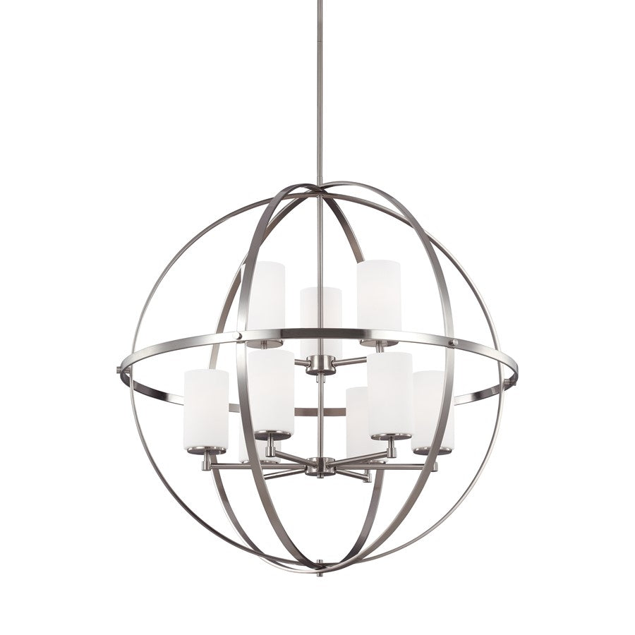 9 Light Chandelier, Brushed Nickel