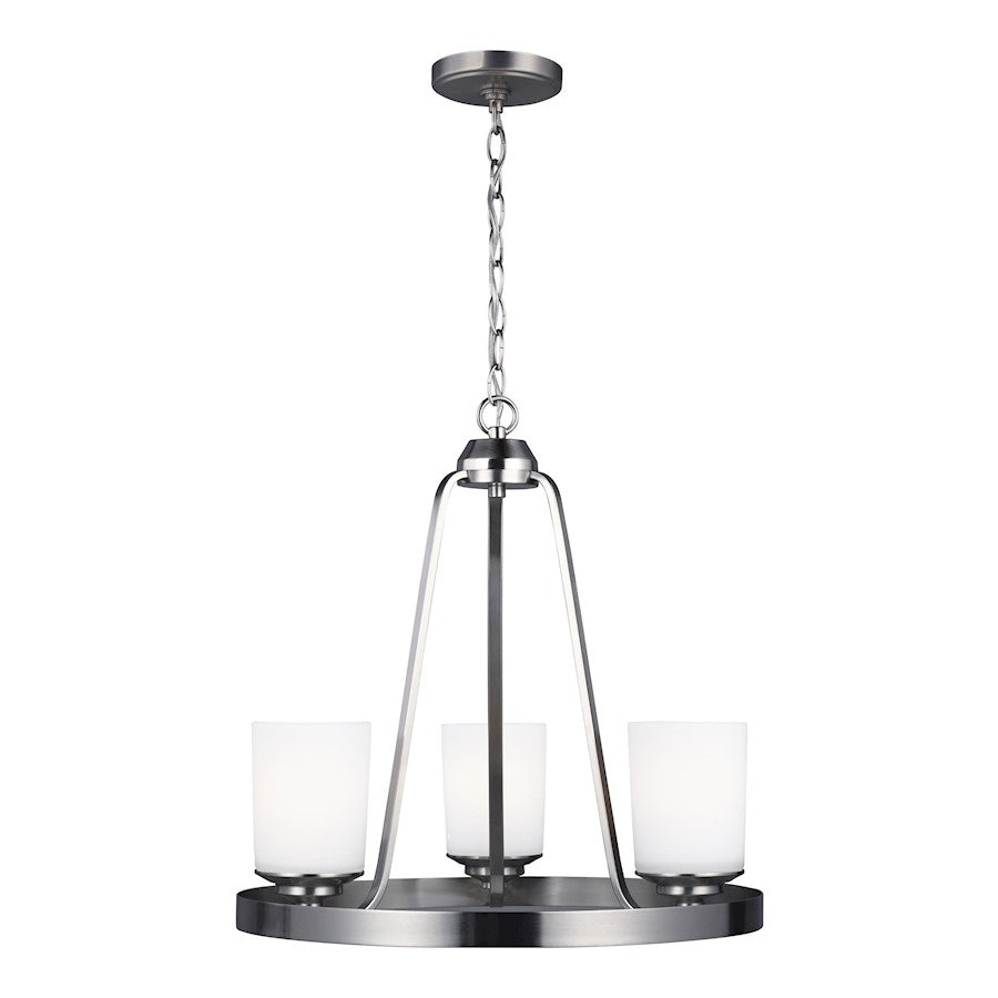 Sea Gull Kemal 3 Light Chandelier, Brushed Nickel/Etched/White - 3130703-962