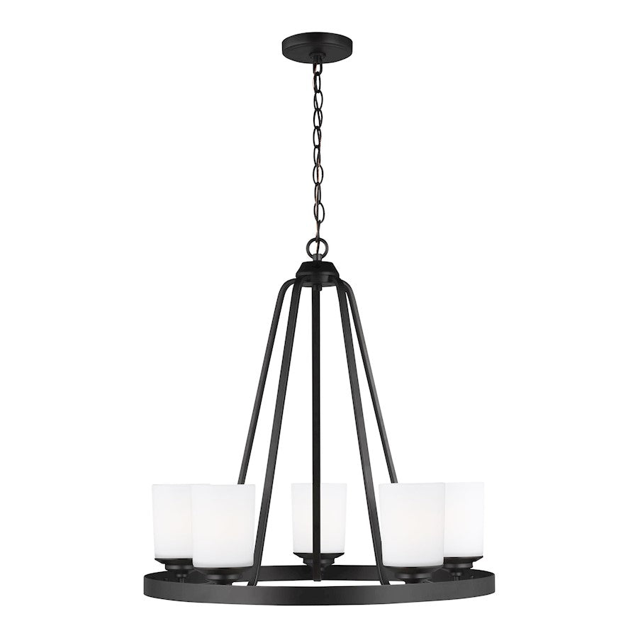 Sea Gull Kemal 5 Light Chandelier, Midnight Black/Etched/White - 3130705-112