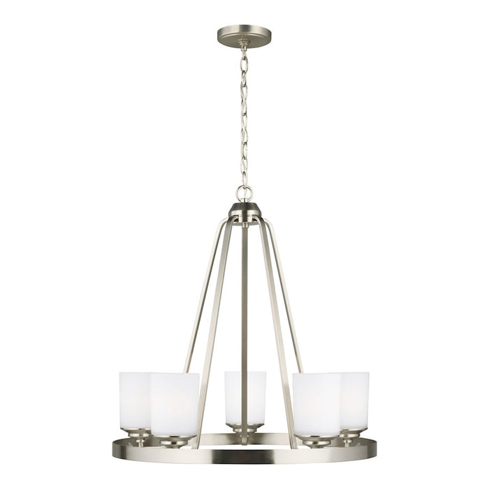 Sea Gull Kemal 5 Light Chandelier, Brushed Nickel/Etched/White - 3130705-962