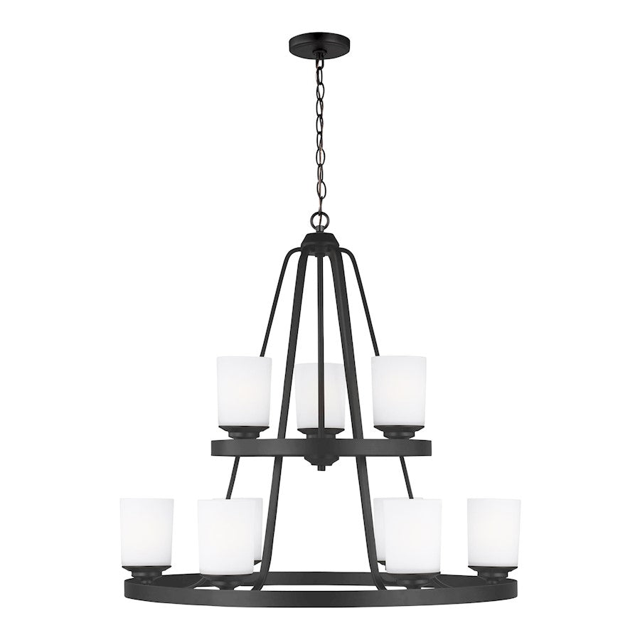 Sea Gull Kemal 9 Light Chandelier, Midnight Black/Etched/White - 3130709-112