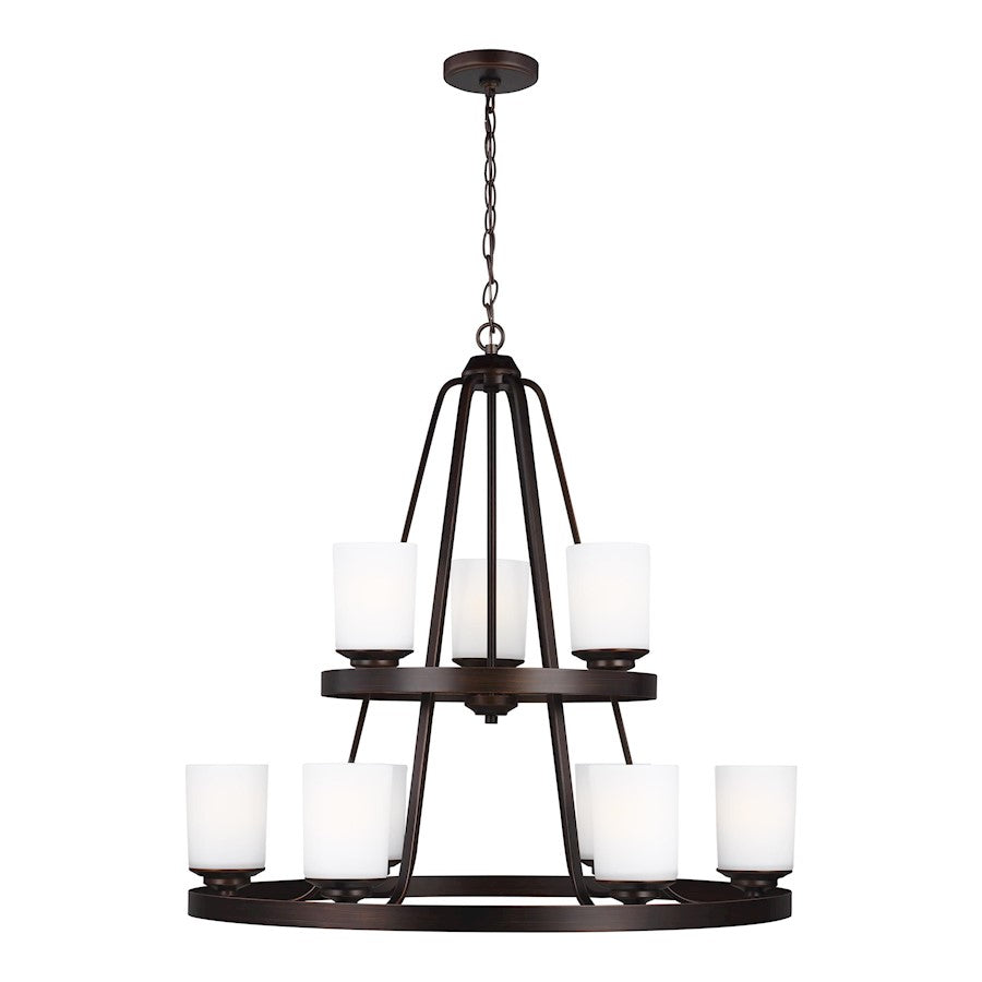 Sea Gull Kemal 9 Light 29" Chandelier, Burnt Sienna/Etched/White - 3130709-710