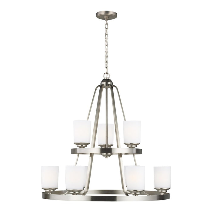 Sea Gull Kemal 9 Light Chandelier, Brushed Nickel/Etched/White - 3130709-962