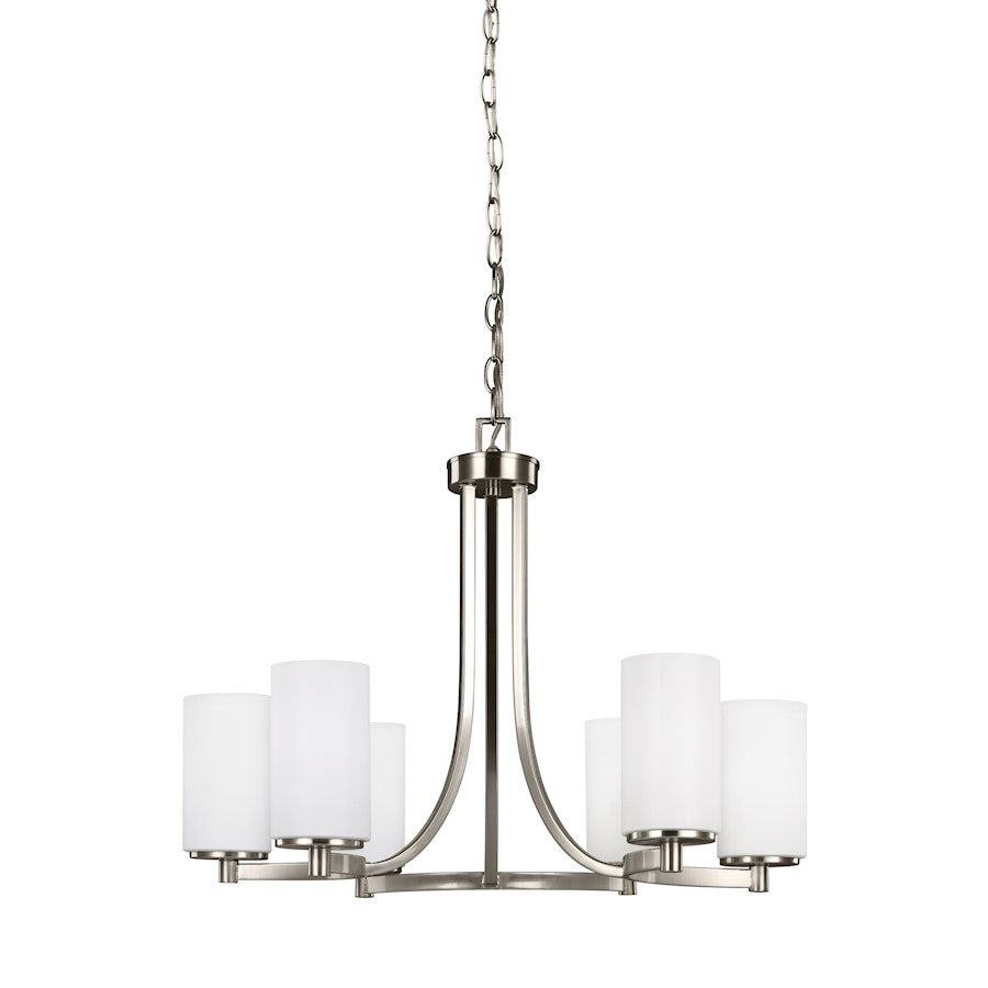 6 Light Chandelier, Brushed Nickel