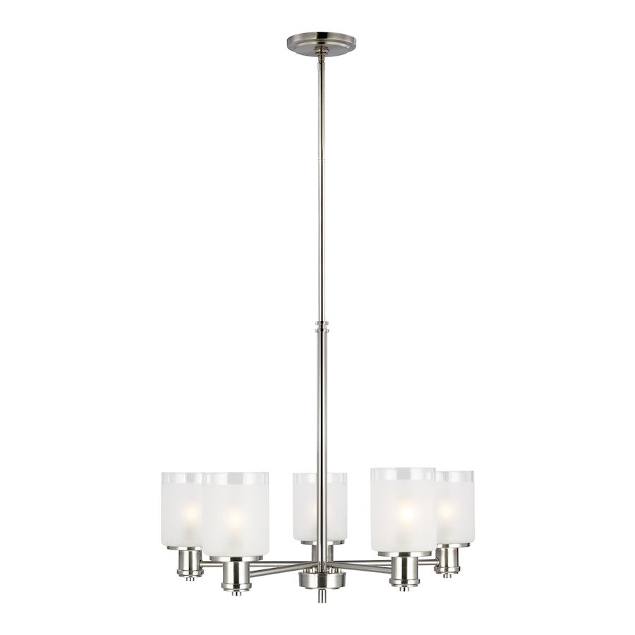 Sea Gull Norwood 5 Light Chandelier, Nickel/Clear Satin - 3139805-962