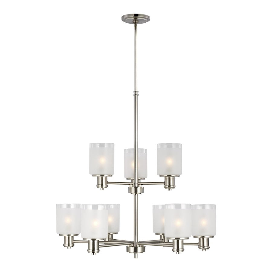 Sea Gull Norwood 9 Light Chandelier, Nickel/Clear Satin - 3139809-962