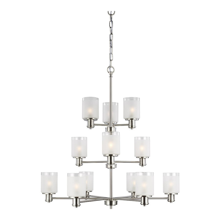 Sea Gull Norwood 12 Light Chandelier, Nickel/Clear Satin - 3139812-962