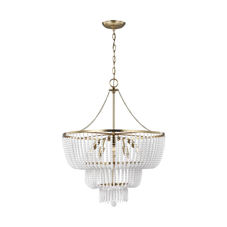 Sea Gull Lighting Jackie 6 LT Chandelier, Satin Brass/White - 3180706-848