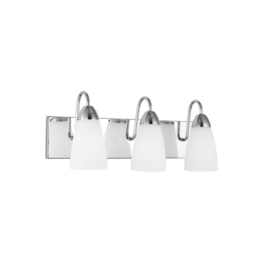 Sea Gull Lighting Seville 3 Light Wall/Bath, Chrome/Etched/White - 4420203-05