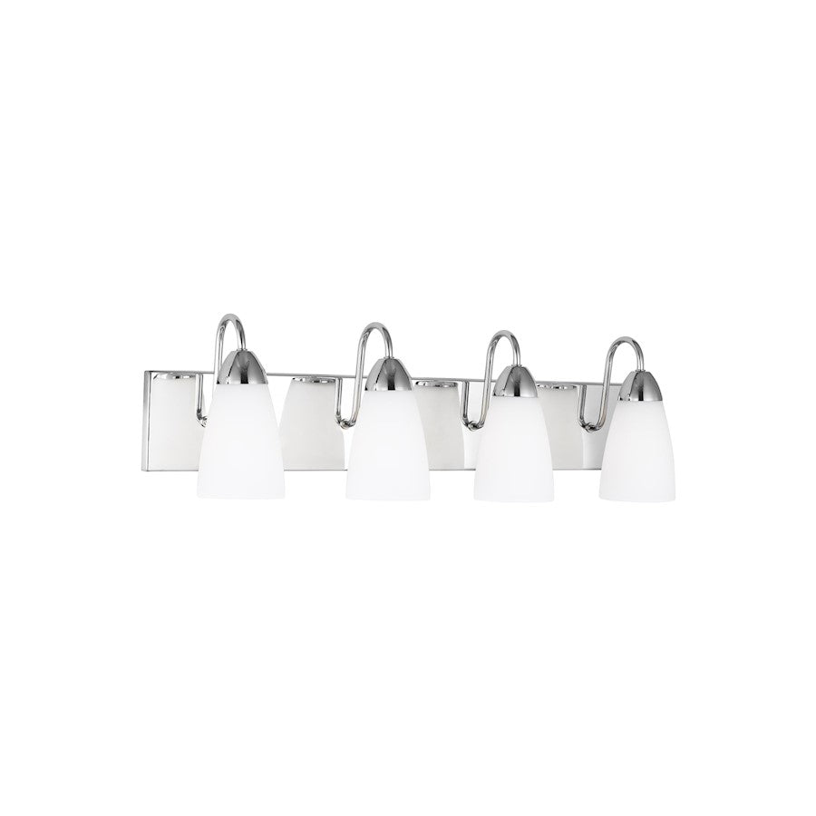 Sea Gull Lighting Seville 4 Light Wall/Bath, Chrome/Etched/White - 4420204-05