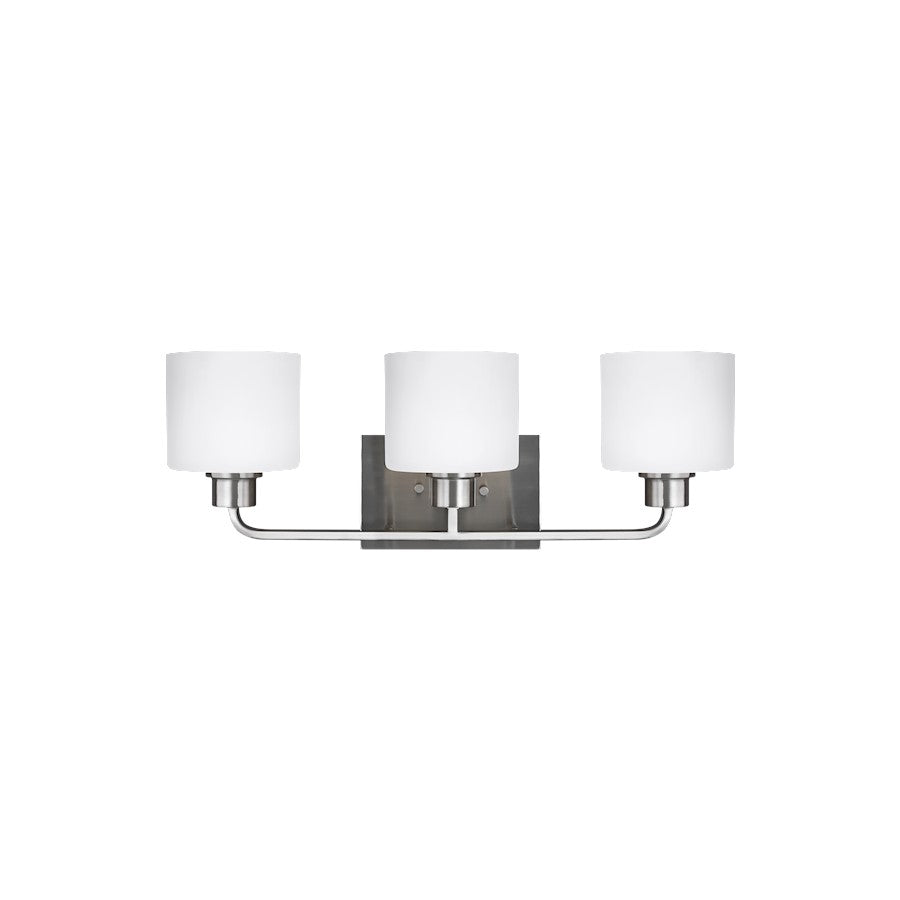 Sea Gull Lighting Canfield 3 Light Wall/Bath, Nickel/Etched/White - 4428803-962