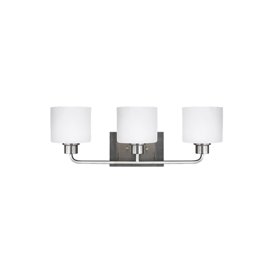 Sea Gull Lighting Canfield 3 Light Wall/Bath, Nickel/Etched/White - 4428803-962