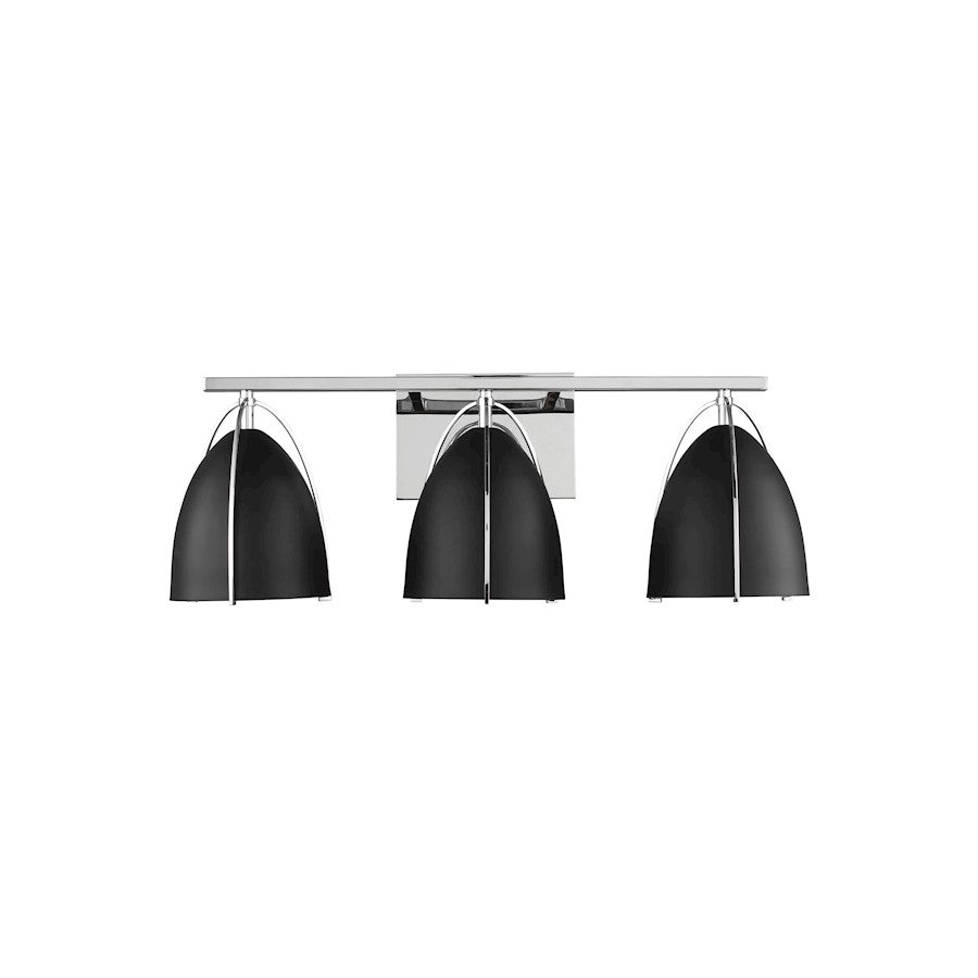 Sea Gull Lighting Norman 3 Light Bath Vanity, Chrome/Midnight Black - 4451703-05