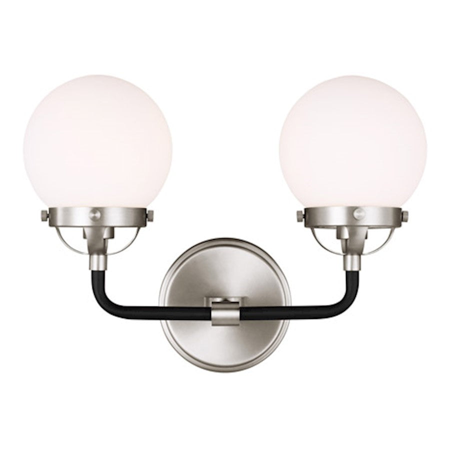 Sea Gull Lighting Cafe 2 Light Wall/Bath, 60W, Nickel/Etched/White - 4487902-962