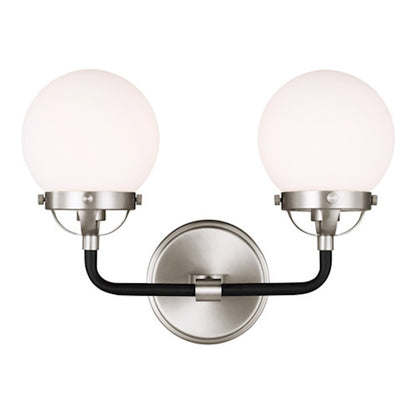 Sea Gull Lighting Cafe 2 Light Wall/Bath, 60W, Nickel/Etched/White - 4487902-962