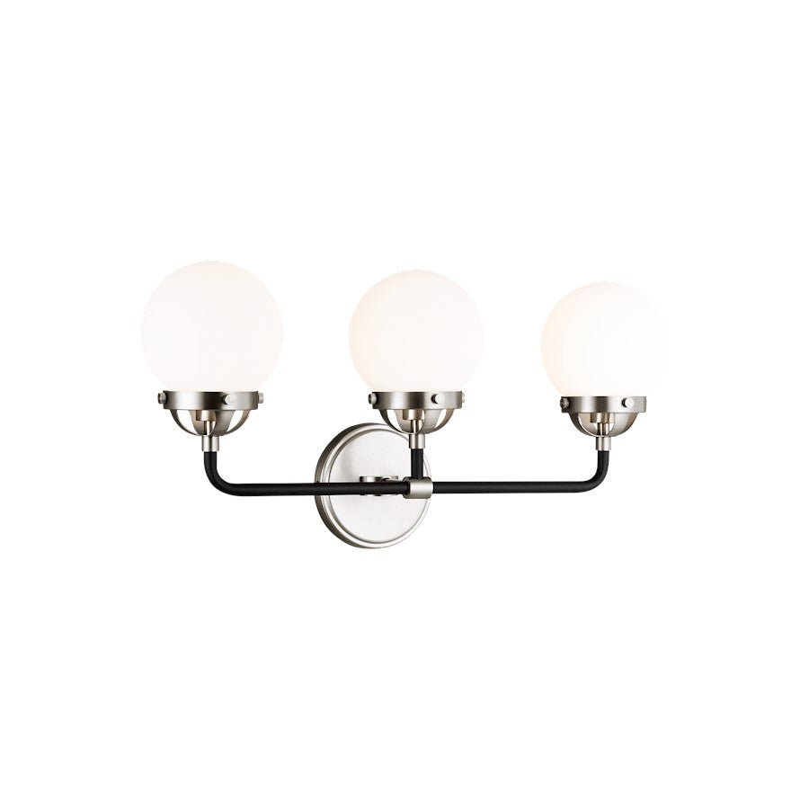 Sea Gull Lighting Cafe 3 Light Wall/Bath, 60W, Nickel/Etched/White - 4487903-962