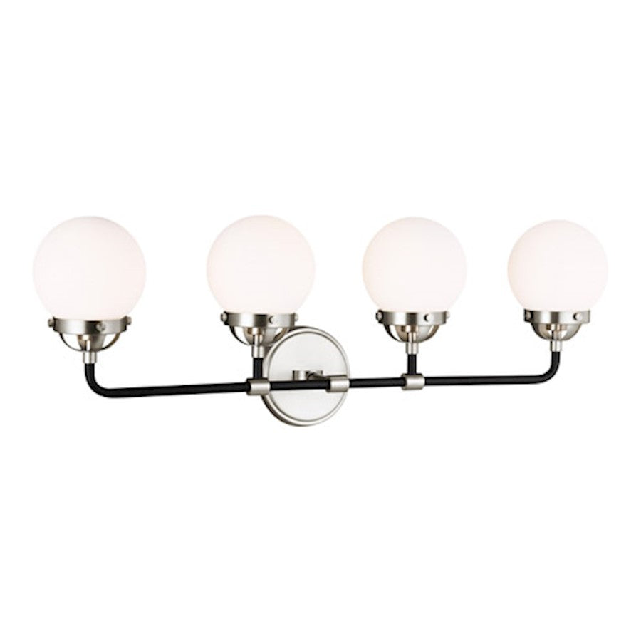 Sea Gull Lighting Cafe 4 Light Wall/Bath, 60W, Nickel/Etched/White - 4487904-962