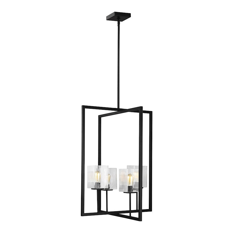 Sea Gull Lighting Mitte 4 Light 27" Pendant, Midnight Black/Clear - 5341504-112