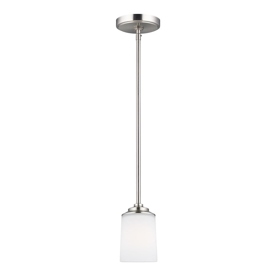 Sea Gull Kemal 1 Light Mini-Pendant, Brushed Nickel/Etched/White - 6130701-962