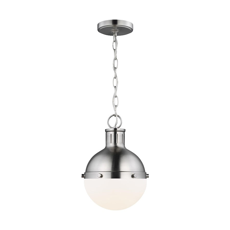 Sea Gull Lighting Hanks 1 Light Mini Pendant, 75W, Nickel/White - 6177101-962