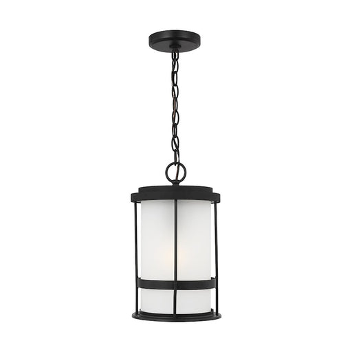 Sea Gull Wilburn 1 Light Outdoor Pendant Lantern, Black/Satin - 6290901-12