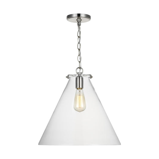 Sea Gull Lighting Kate 1 Light Cone Pendant, Brushed Nickel/Clear - 6592101-962