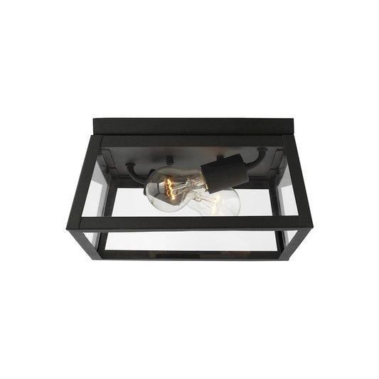 Sea Gull Lighting Founders 2 Light Outdoor Flush Mount, Black/Clear - 7848402-12