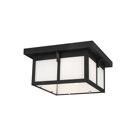 Sea Gull Tomek 2 Light Outdoor Flush Mount, Black/Etched/White - 7852702-12