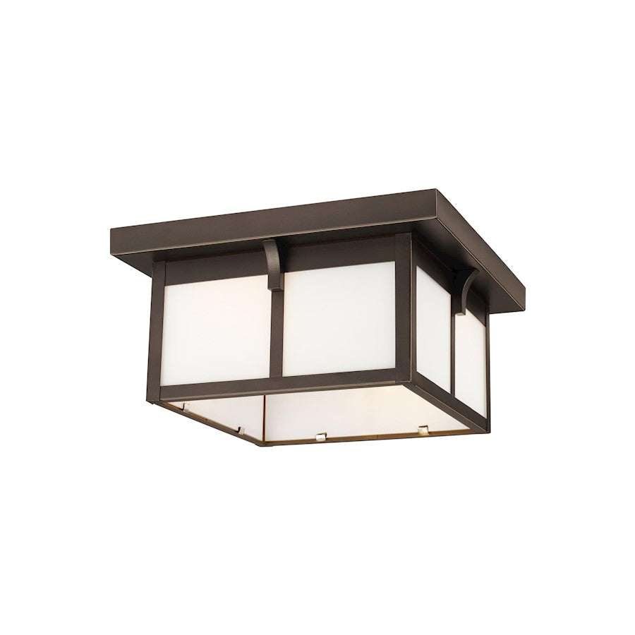 Sea Gull Tomek 2 Light Outdoor Flush Mount, Bronze/Etched/White - 7852702-71