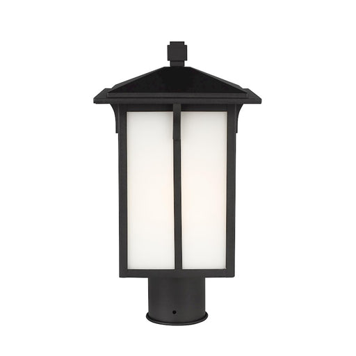Sea Gull Tomek 1 Light Outdoor Post Lantern, Black/Etched/White - 8252701-12