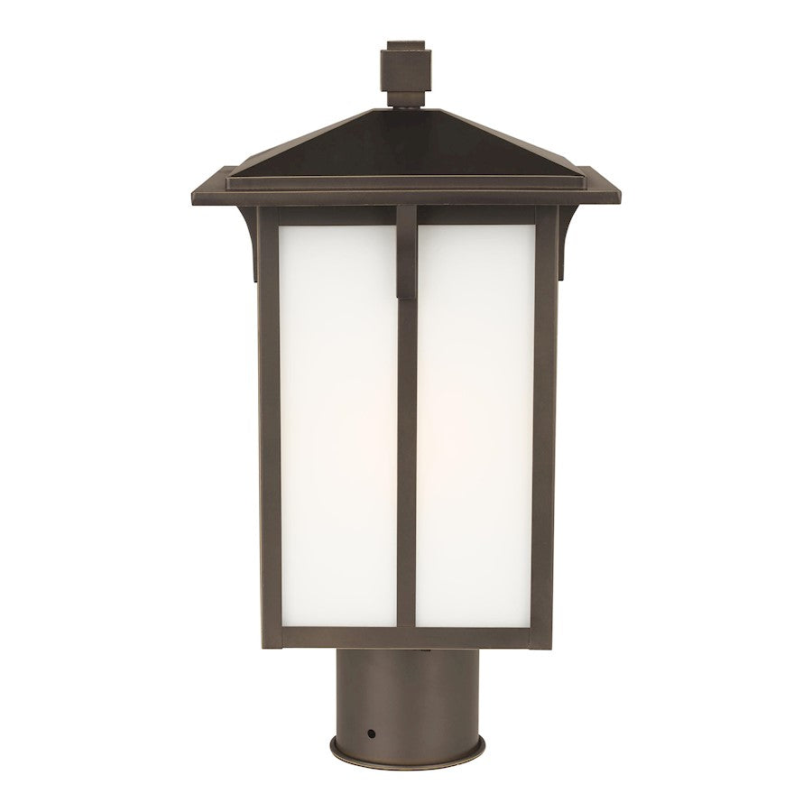 Sea Gull Tomek 1 Light Outdoor Post Lantern, Bronze/Etched/White - 8252701-71