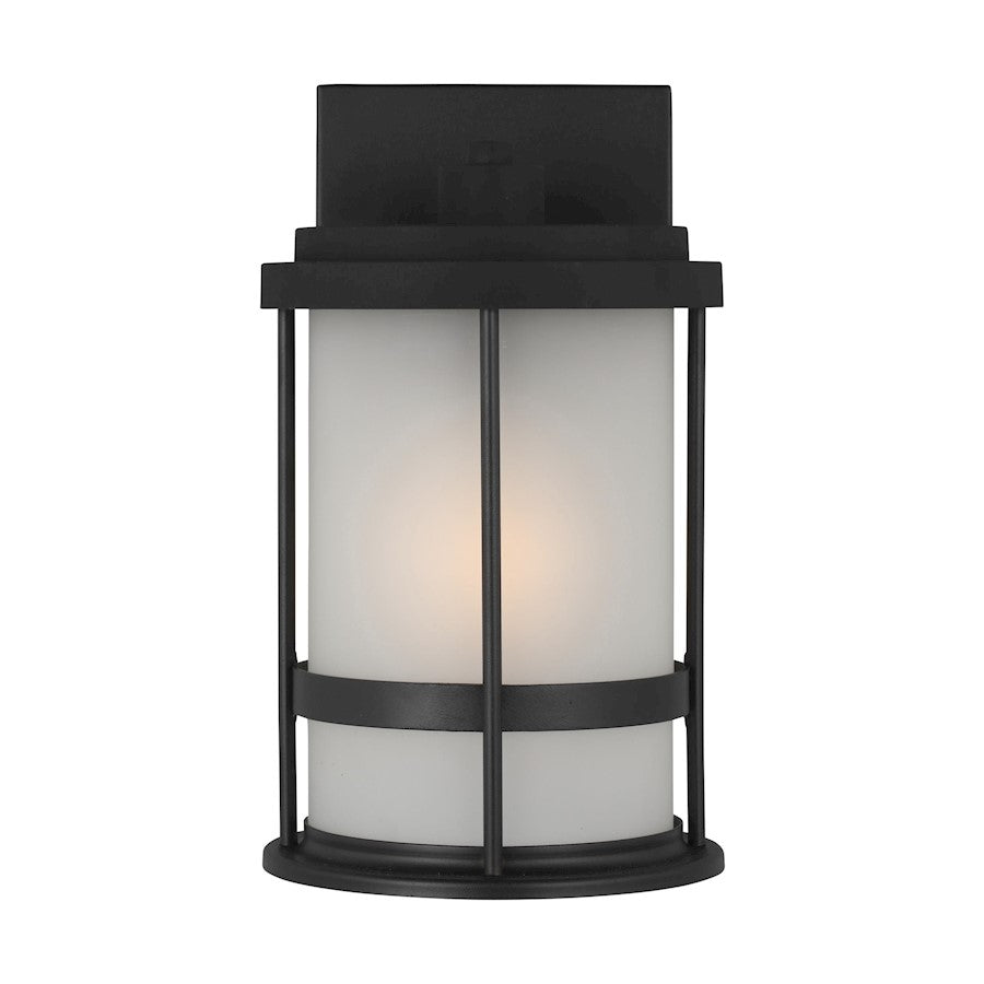 Sea Gull Wilburn Small 1 Light Outdoor Wall Lantern, Black/Satin - 8590901-12