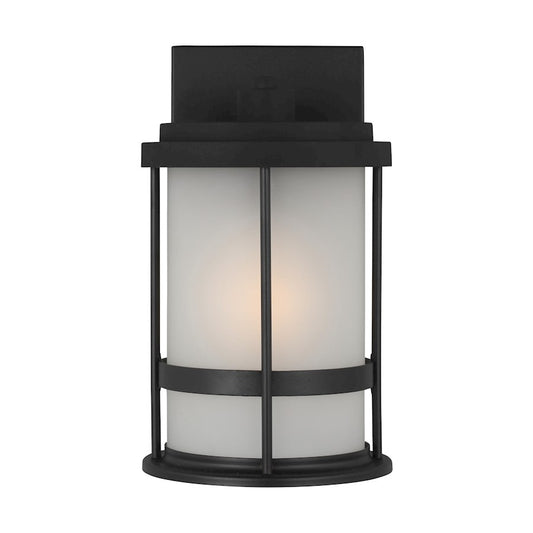 Sea Gull Wilburn Small 1 Light Outdoor Wall Lantern, Black/Satin - 8590901-12