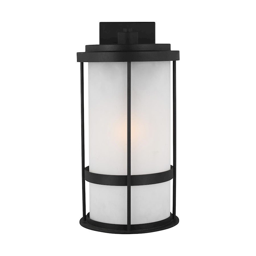 Sea Gull Wilburn Large 1 Light Outdoor Wall Lantern, Black/Satin - 8790901-12