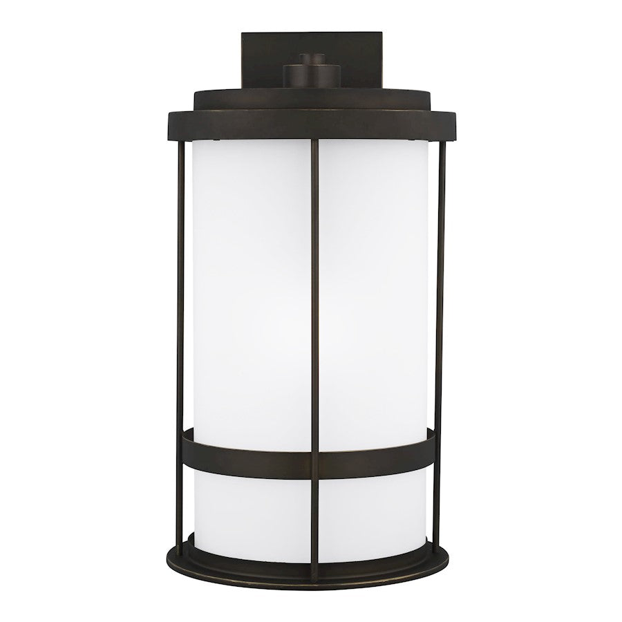 Sea Gull Wilburn XL 1-LT Outdoor Wall Lantern, Bronze/White/Satin - 8890901D-71