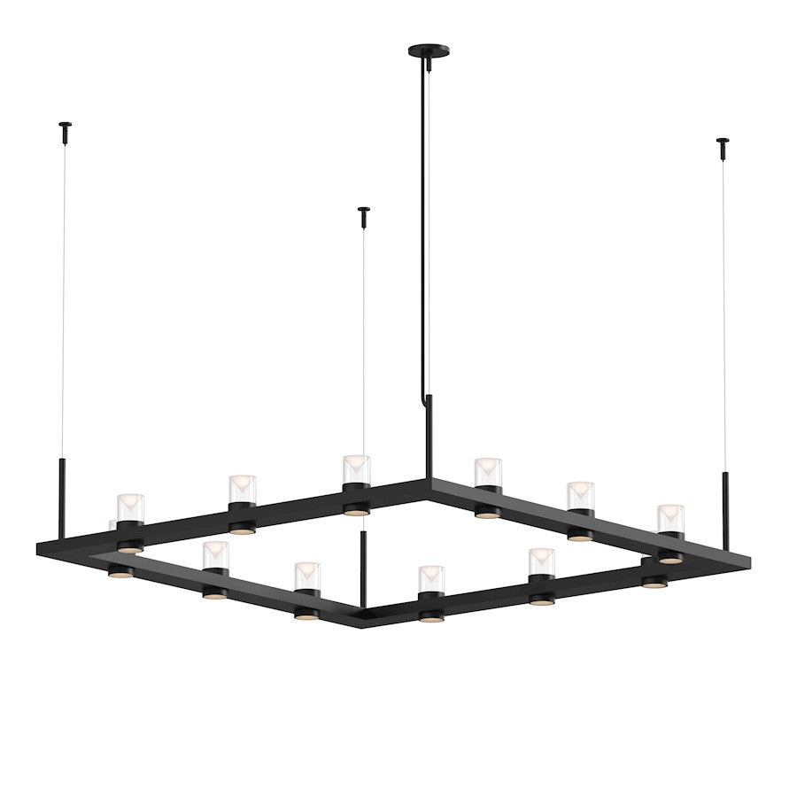 Sonneman Intervals 4' Square LED Pendant, Satin Black/Clear - 20QKS04B